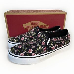 Vans Asher Dark Floral Womens 7.5 Shoes Slip-On Black Pink White Skate Cute New